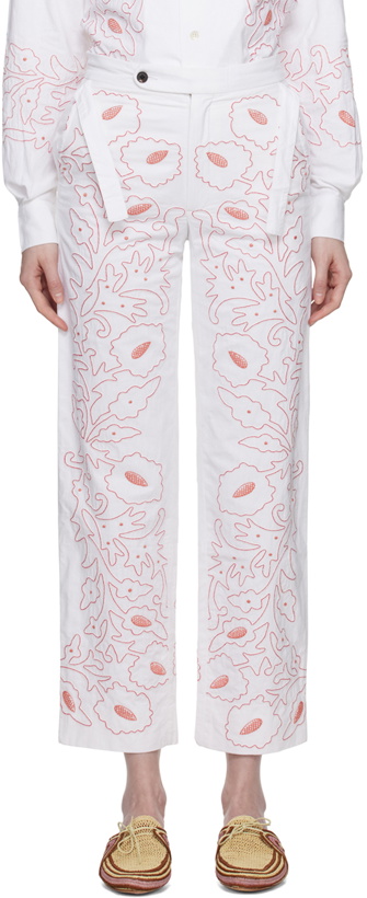 Photo: Bode White Embroidered Trousers