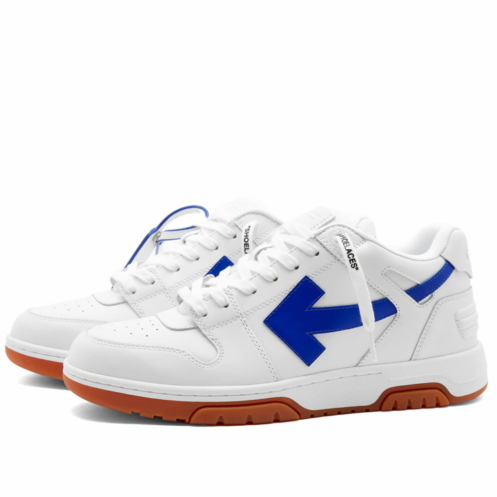 Photo: Off-White Men's Out Of Office Low Leather Sneakers in White/Blue