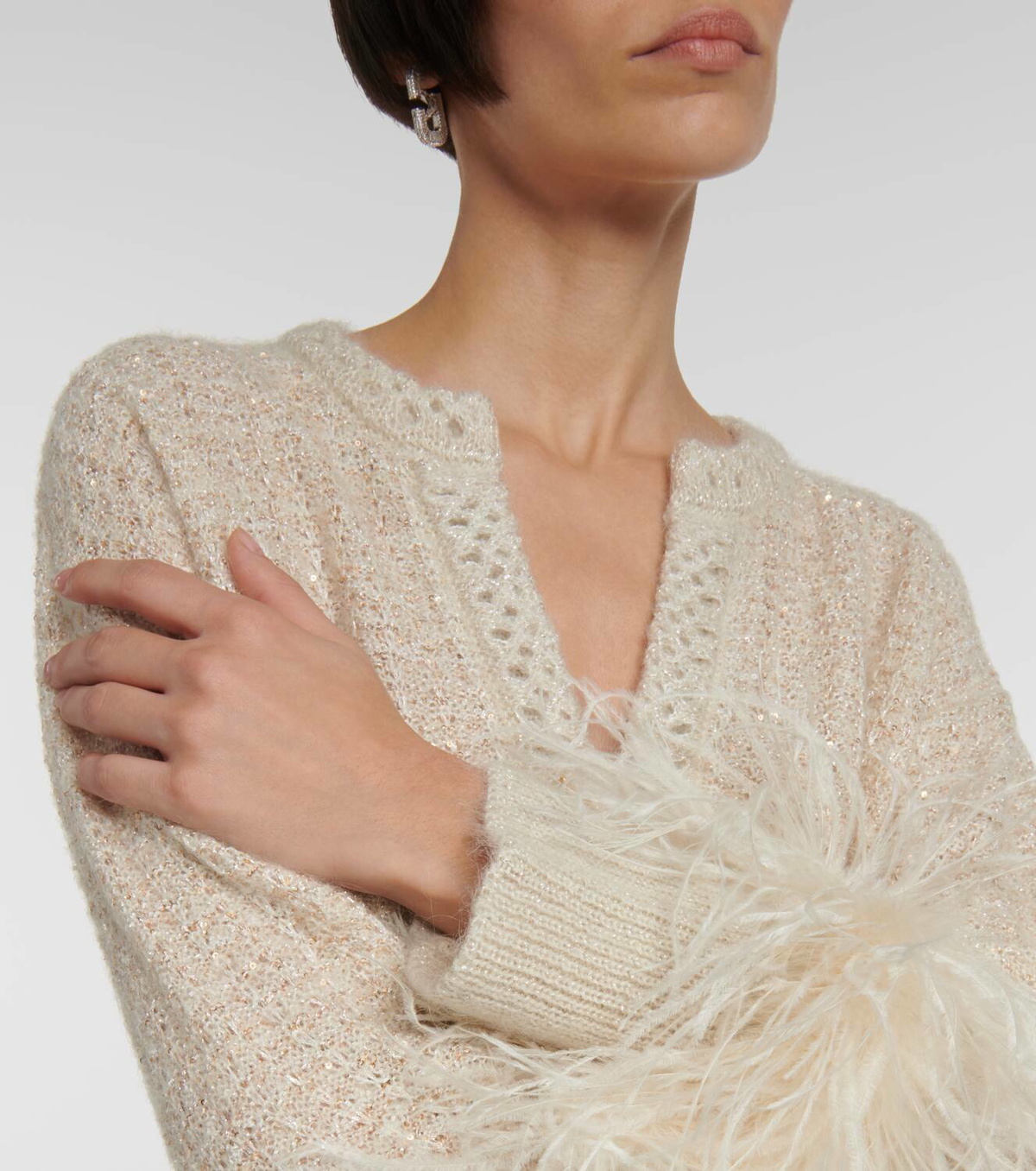 Valentino Lurex® and mohair feather-trimmed sweater Valentino