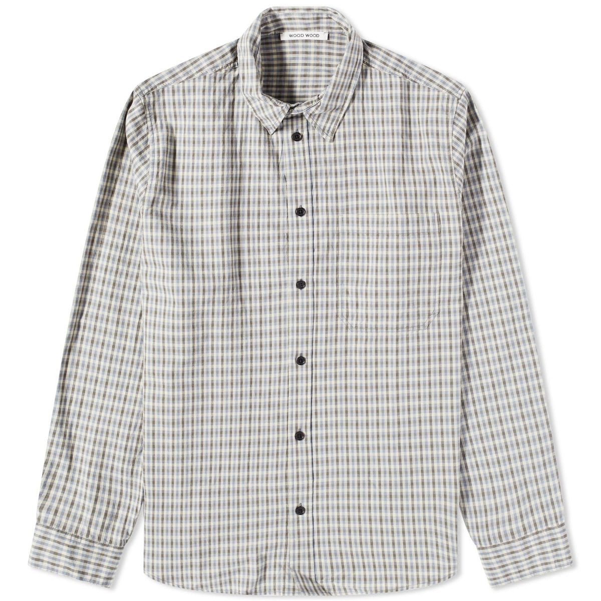 Photo: Wood Wood Men's Aster Flannel Shirt in Blue Grey