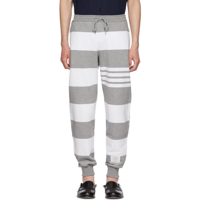 Photo: Thom Browne Grey Engineered Rugby Stripe Lounge Pants