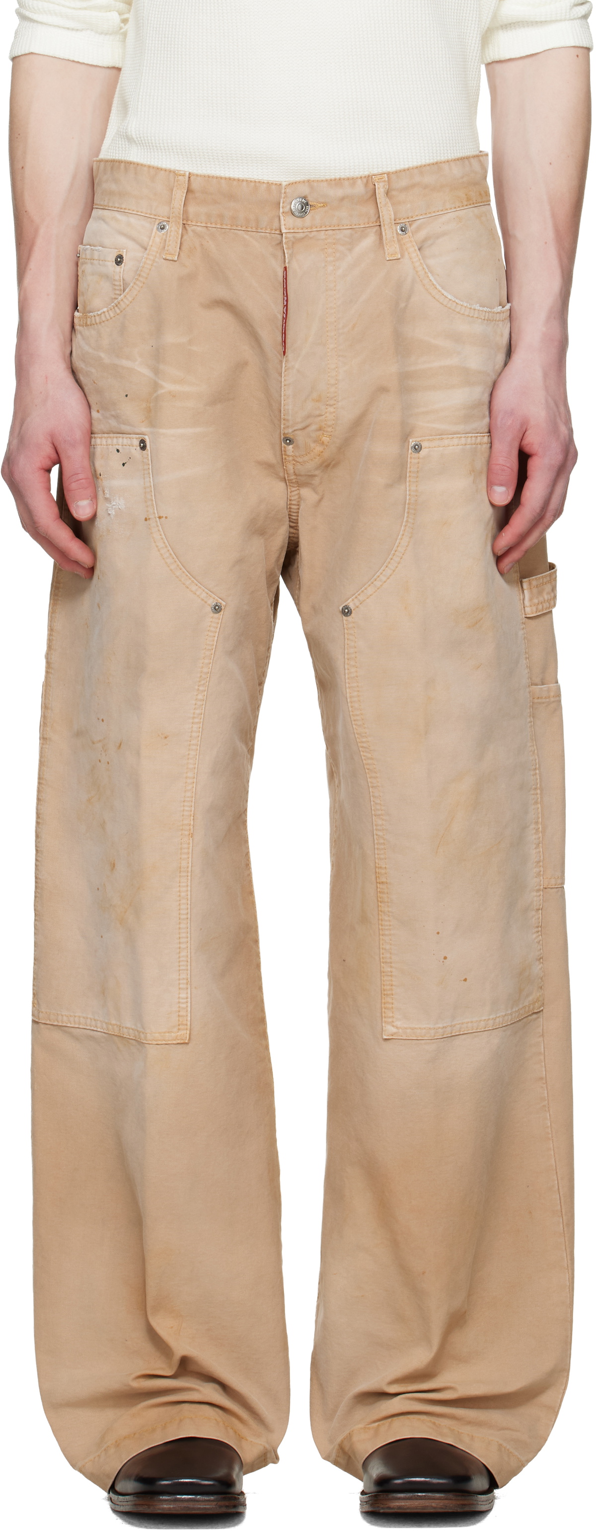 Dsquared2 Beige Garment Dyed Baggy Carpenter Trousers