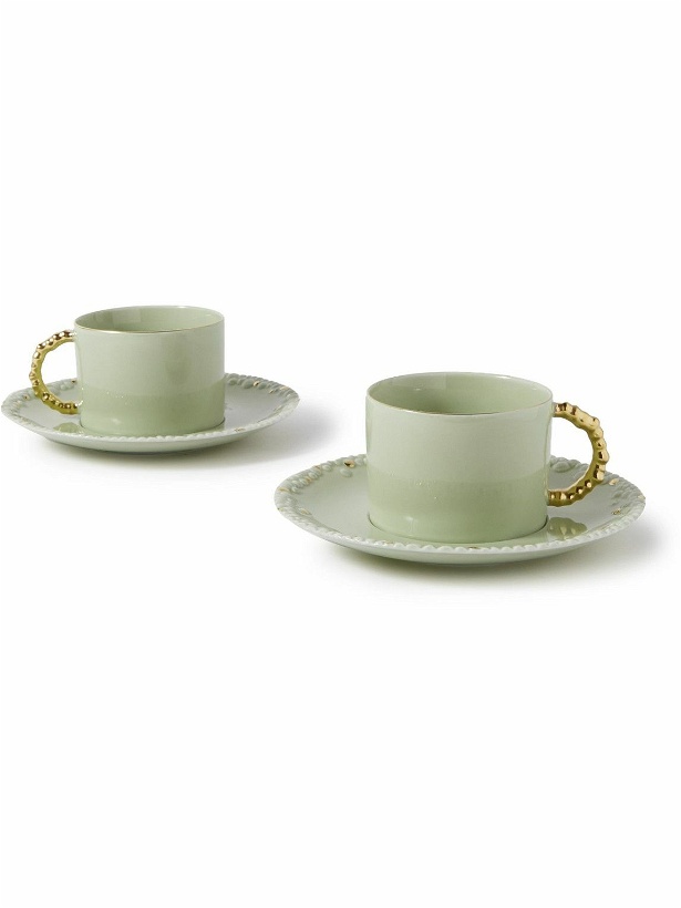 Photo: L'Objet - Haas Brothers Mojave Desert Set of Two Gold-Plated Porcelain Tea Cups and Saucers
