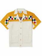 Casablanca - Camp-Collar Logo-Appliquéd Crochet-Knit Cotton Shirt - White