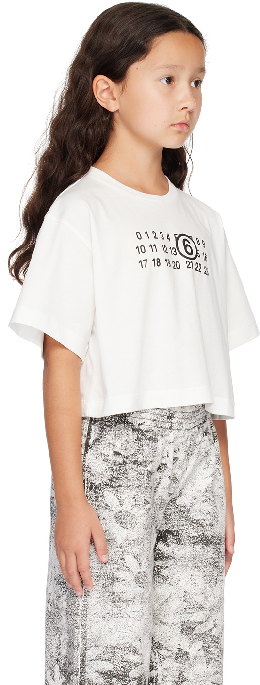 MARGIELA 6 ホワイト Tシャツ キッズ　16Y Kids White Printed Logo T-shirt by MM6 Maison Margiela | SSENSE