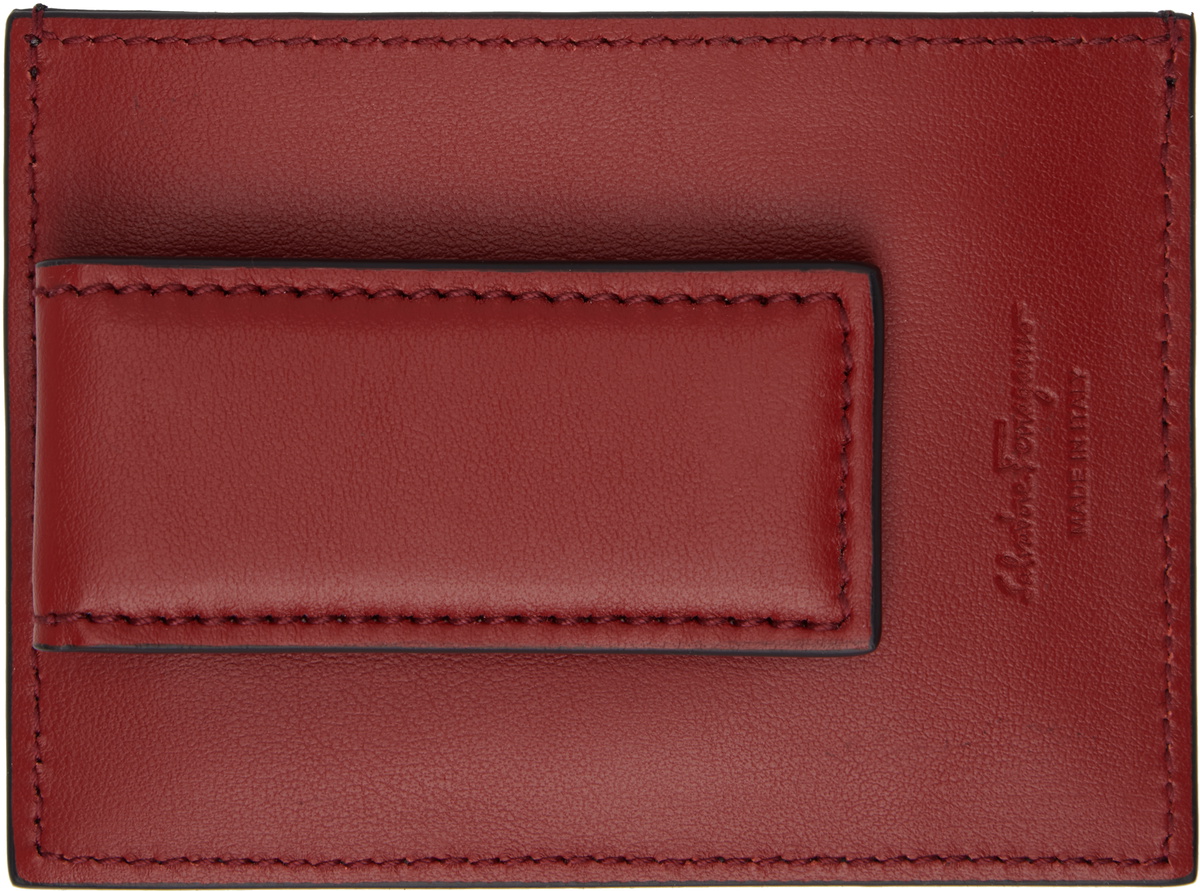 Ferragamo Black & Red Gancini Credit Card Holder