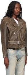 R13 Brown Exaggerated Shoulder Motorcycle Leather Jacket