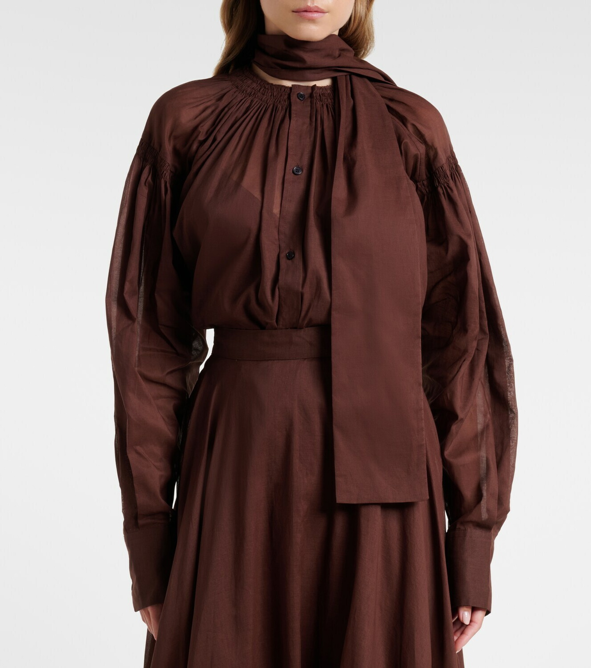 Plan C Tie-neck cotton blouse