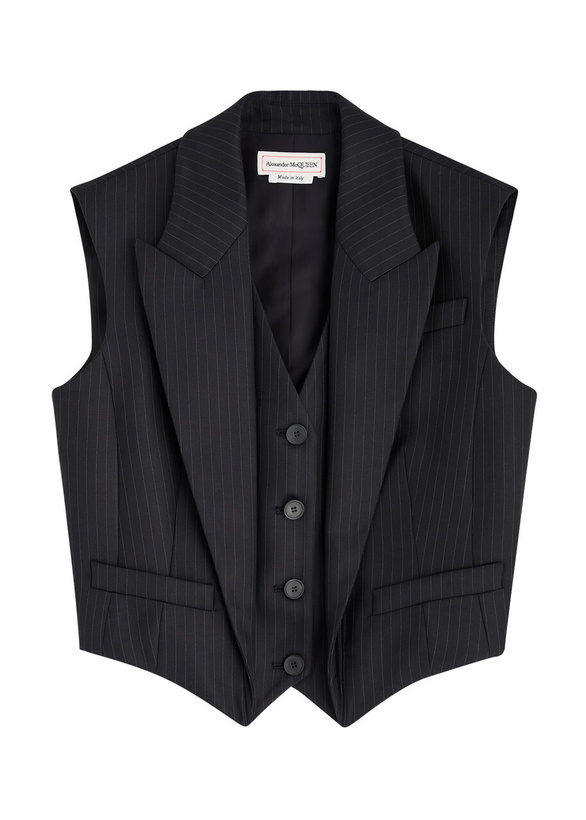 Photo: Alexander Mcqueen Striped Cropped Wool Waistcoat Navy