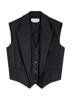 Alexander Mcqueen Striped Cropped Wool Waistcoat Navy