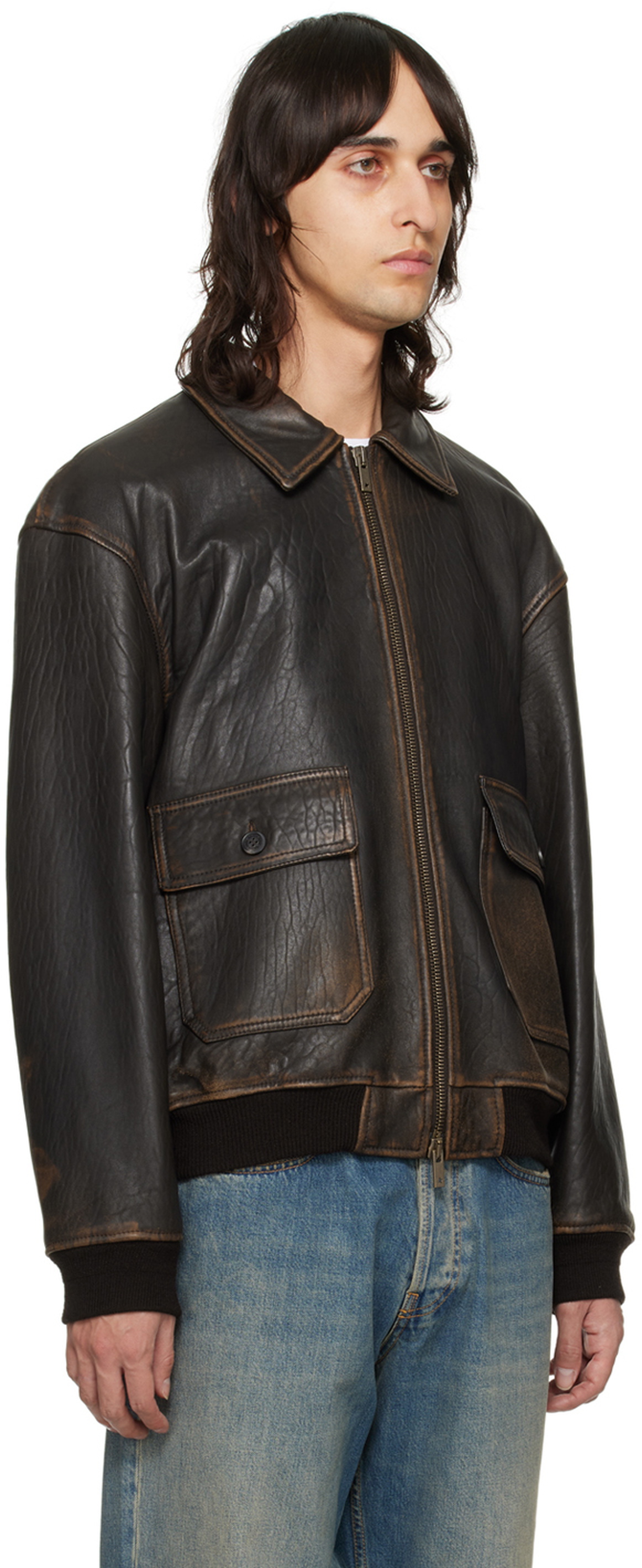 Golden Goose Brown Aviator Leather Jacket Golden Goose Deluxe Brand