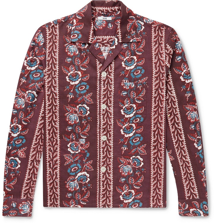 Photo: BODE - Louie Camp-Collar Floral-Print Cotton Shirt - Burgundy