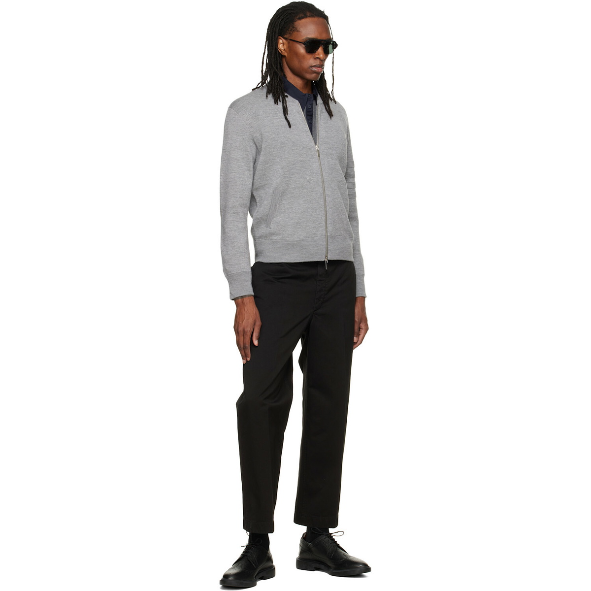 Thom Browne Gray Ottoman Milano Stitch 4-Bar Bomber Jacket