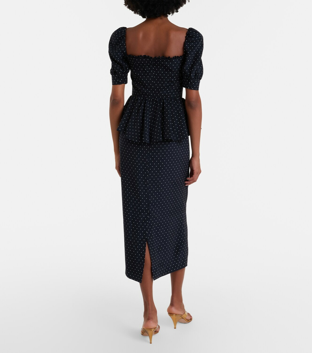 Alessandra Rich Polka-dot peplum silk midi dress