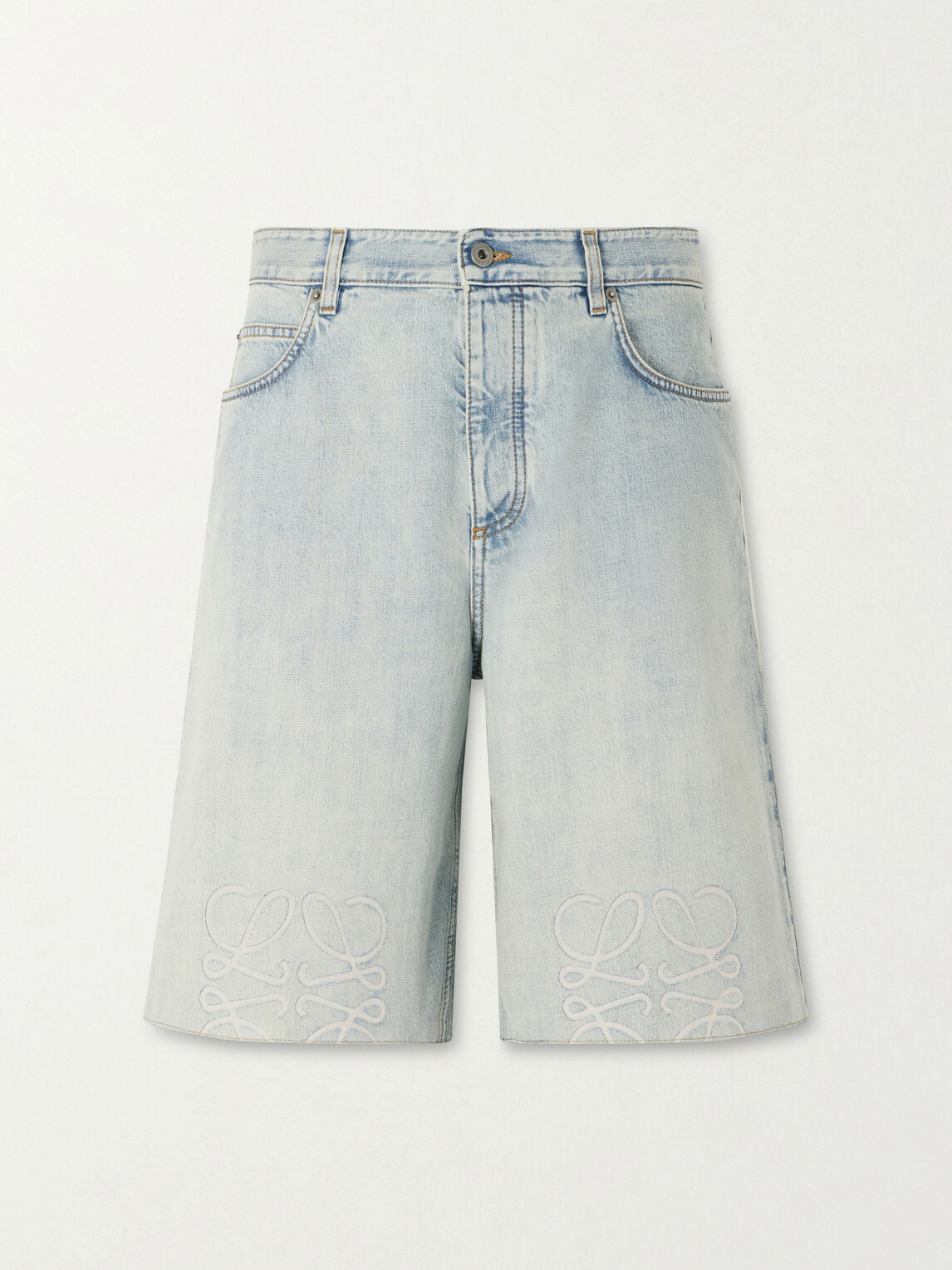 LOEWE - Wide-Leg Anagram-Embroidered Denim Shorts - Blue
