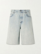 LOEWE - Wide-Leg Anagram-Embroidered Denim Shorts - Blue