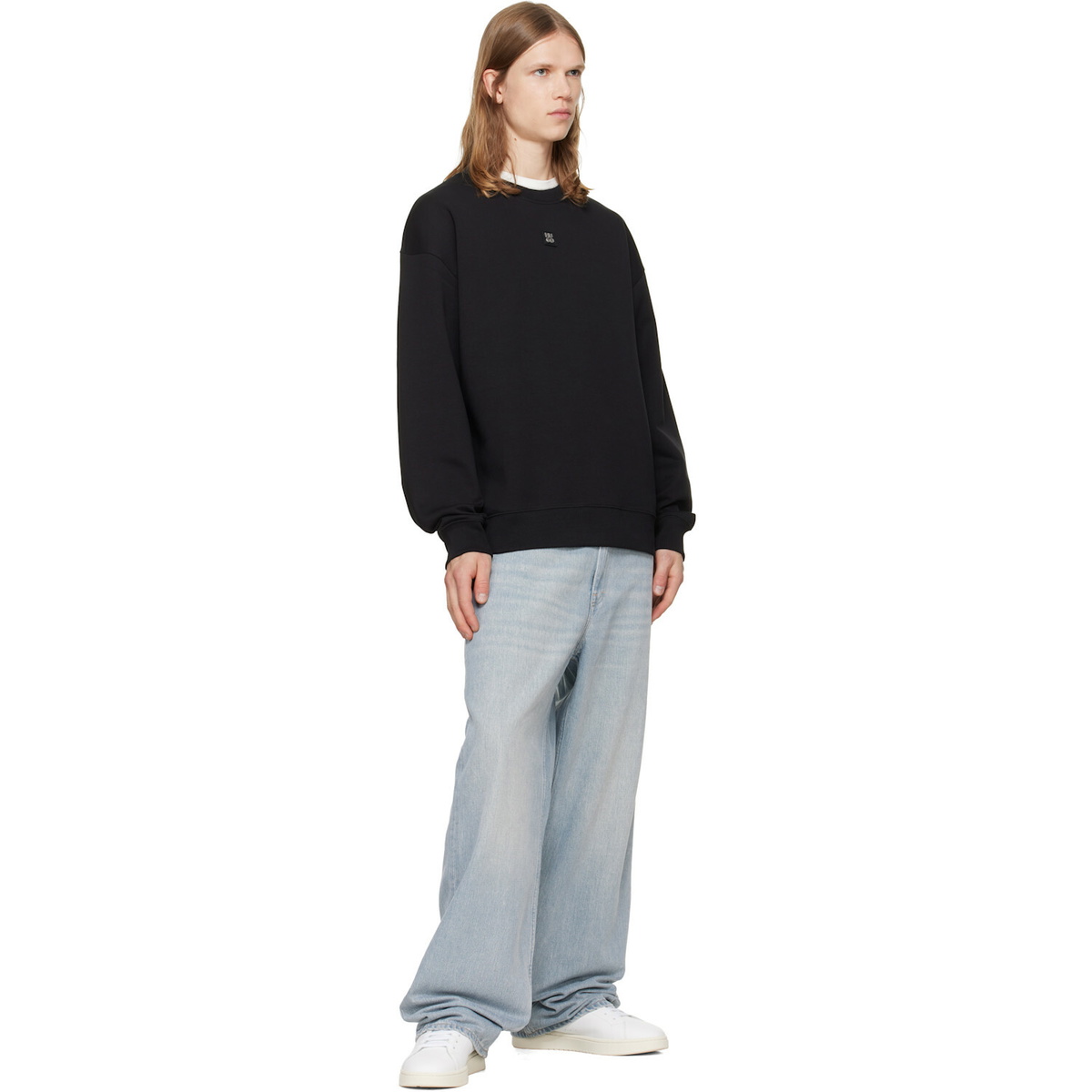 Hugo Black Stacked-Logo Badge Cotton-Blend Sweatshirt
