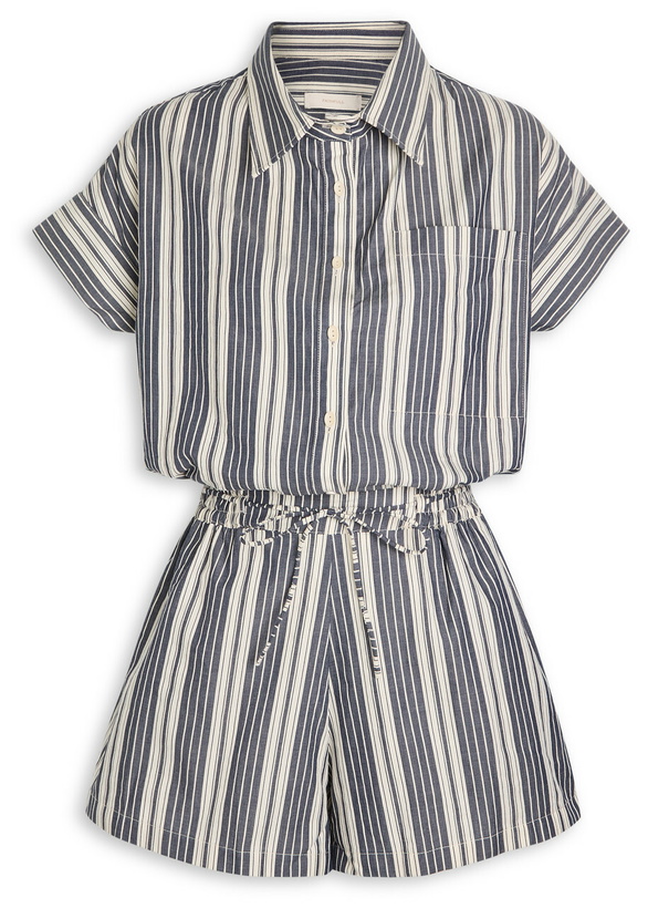 Photo: Faithfull The Brand Cyrene Striped Cotton Playsuit Navy
