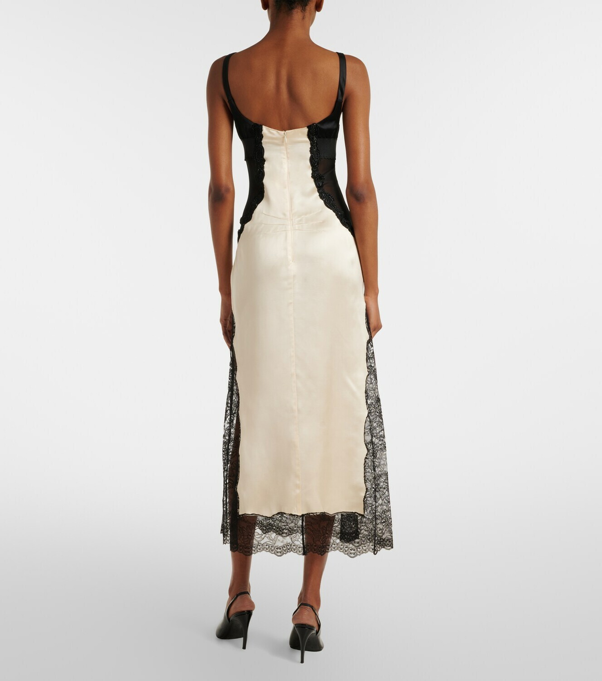 The Attico Cutout lace-trimmed satin midi dress