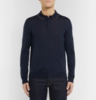 Ermenegildo Zegna - Contrast-Tipped Wool and Silk-Blend Polo Shirt - Men - Navy