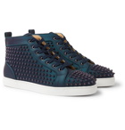 Christian Louboutin - Louis Orlato Spikes Iridescent Leather High-Top Sneakers - Blue