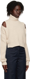 System Beige Cold Shoulder Turtleneck