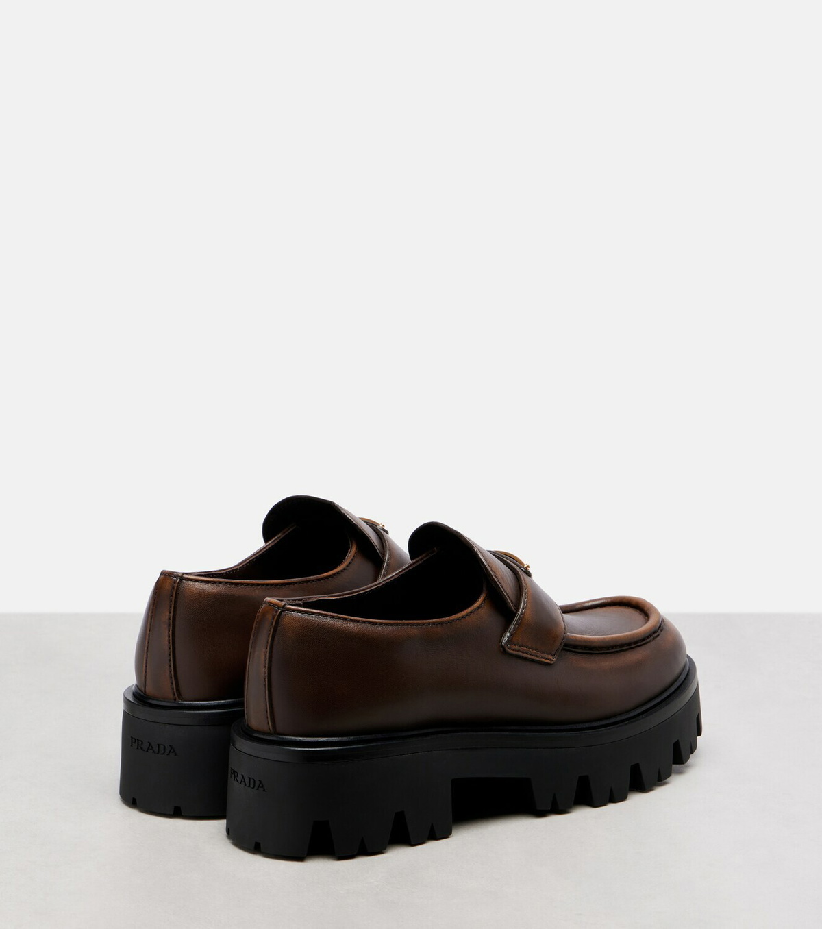 Prada Logo leather platform loafers
