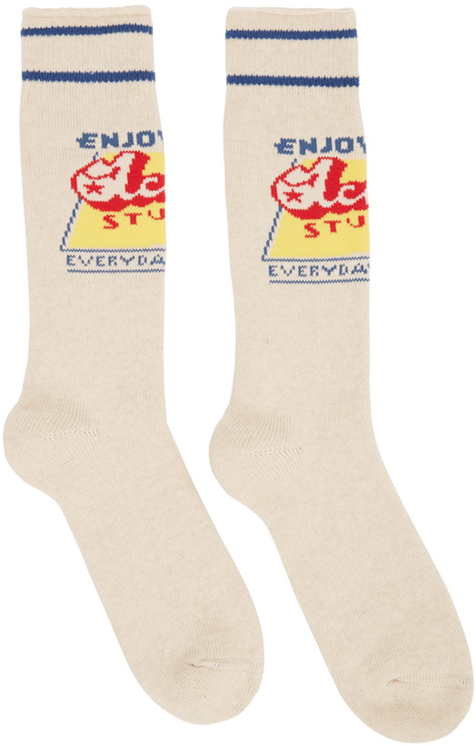Photo: Acne Studios Beige Grant Levy Lucero Edition Graphic 'Enjoy' Socks