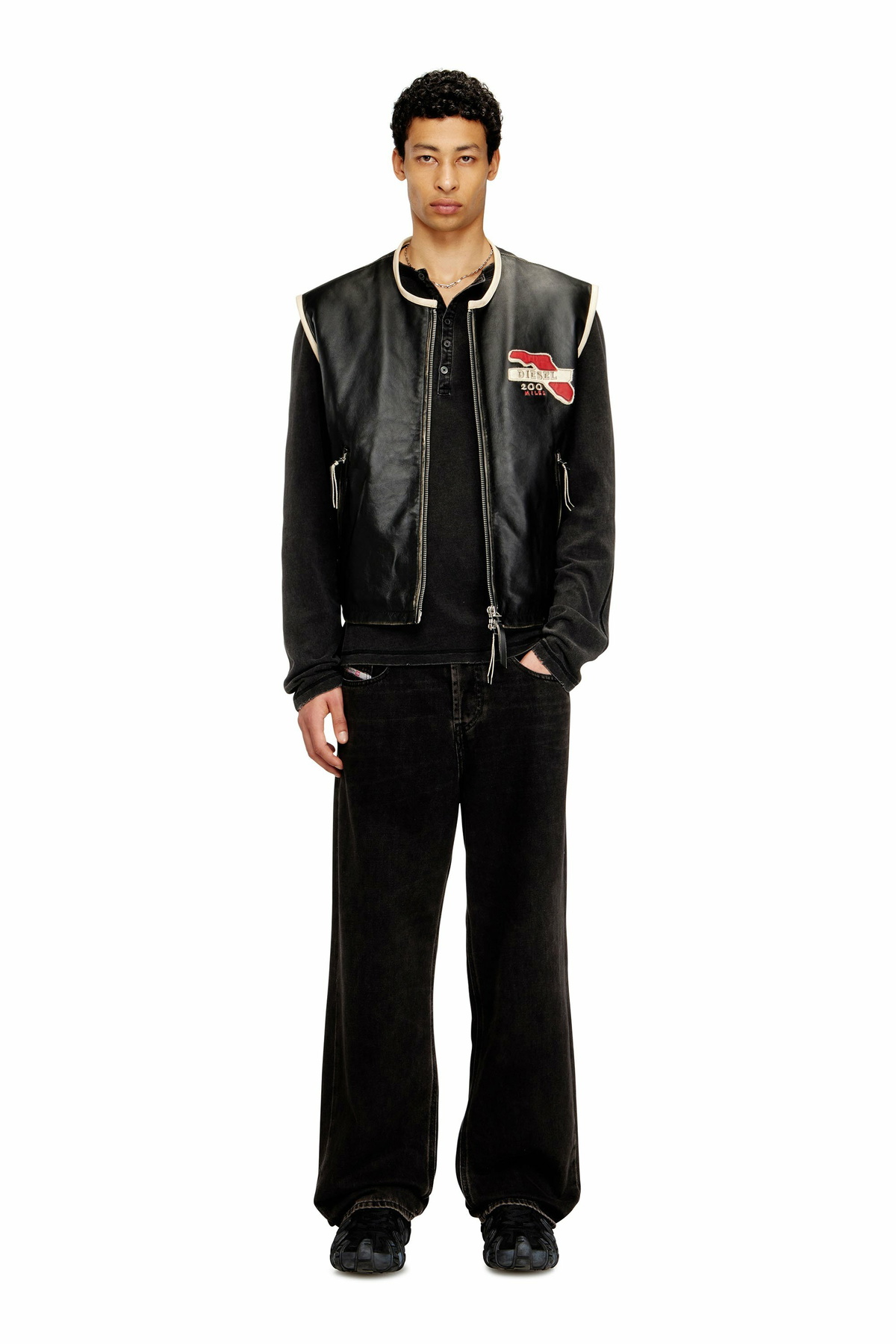Diesel Leather vest with embroidered patches - Vests Mens in Black
