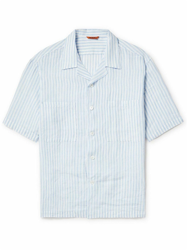 Photo: Barena - Solana Camp-Collar Striped Linen Shirt - Blue