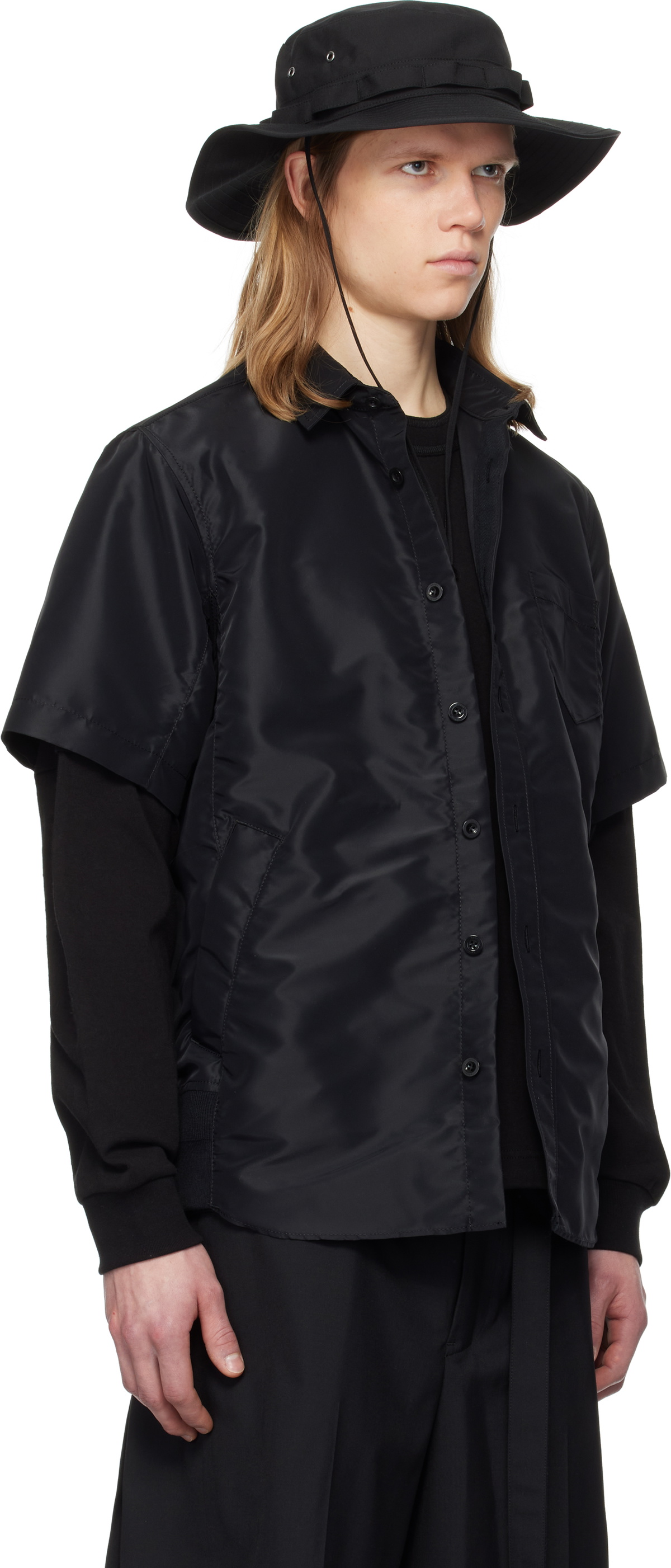 トップス SACAI Nylon Twill Cotton Shirt Size2 Sacai Nylon Twill Mix Cotton Jersey T-Shirt in Black