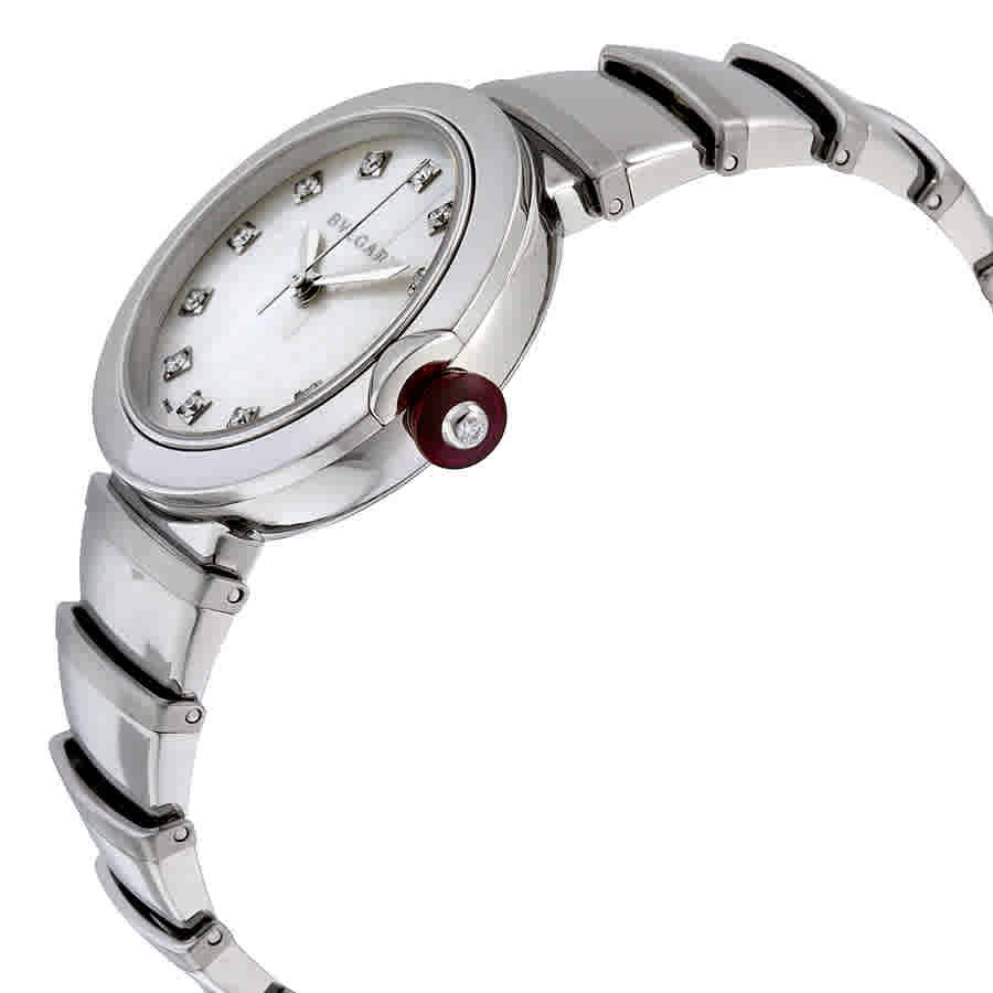 Bvlgari LVCEA Automatic White Mother of Pearl Diamond Dial Stainless Steel Ladies Watch 102199