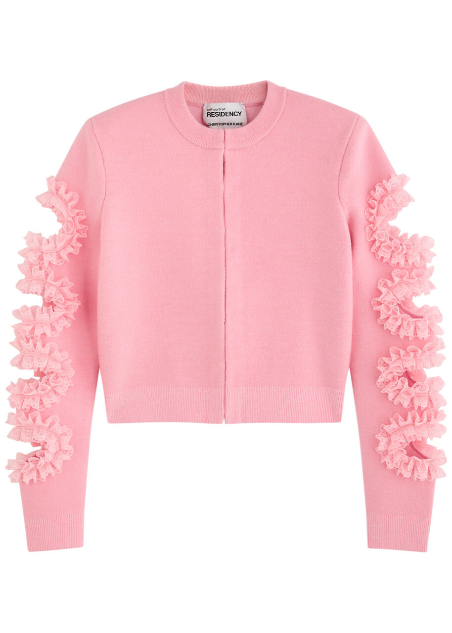 Self-portrait X Christopher Kane Lace-trimmed Cut-out Cardigan