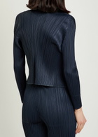 Pleats Please Issey Miyake Pleated Woven Cardigan Navy