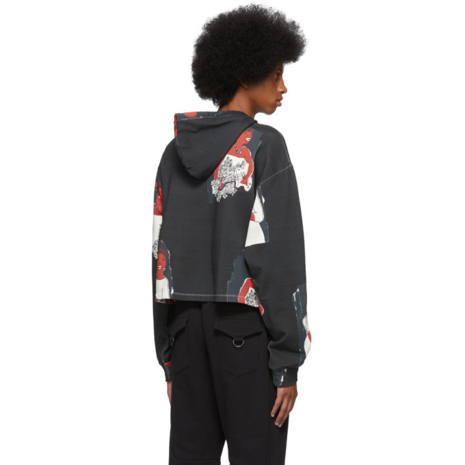 Pyer Moss Black AOP Logo Cropped Hoodie