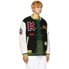 Kenzo Black Wool and Leather Varsity Jacket
