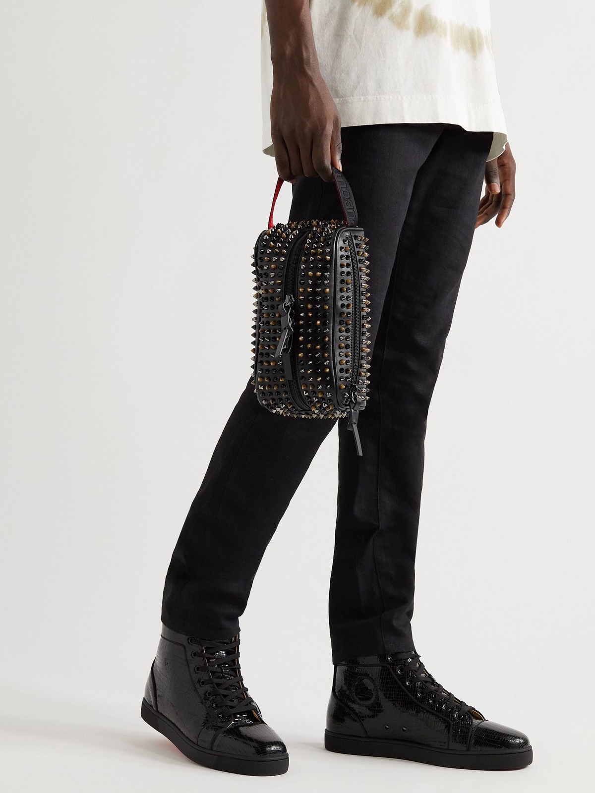 CHRISTIAN LOUBOUTIN Studded Full-Grain Leather Messenger Bag for Men