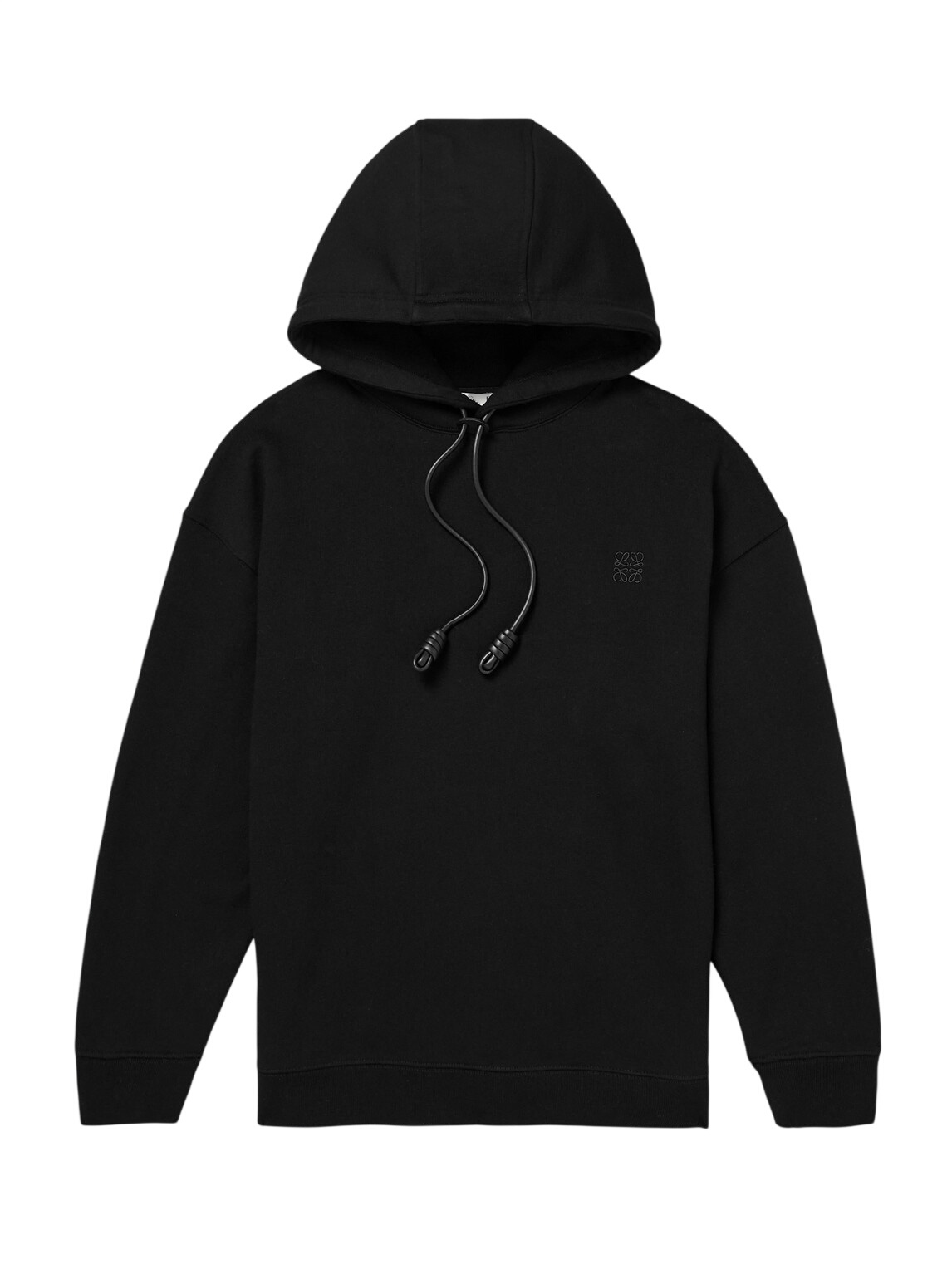 Loewe - Logo-Debossed Leather-Trimmed Cotton-Jersey Hoodie - Black