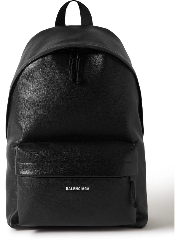 Photo: BALENCIAGA - Logo-Print Full-Grain Leather Backpack