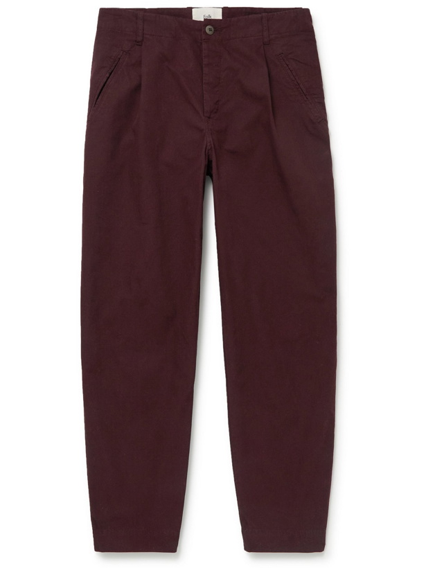 Photo: Folk - Assembly Tapered Pleated Cotton-Blend Trousers - Burgundy