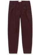 Folk - Assembly Tapered Pleated Cotton-Blend Trousers - Burgundy