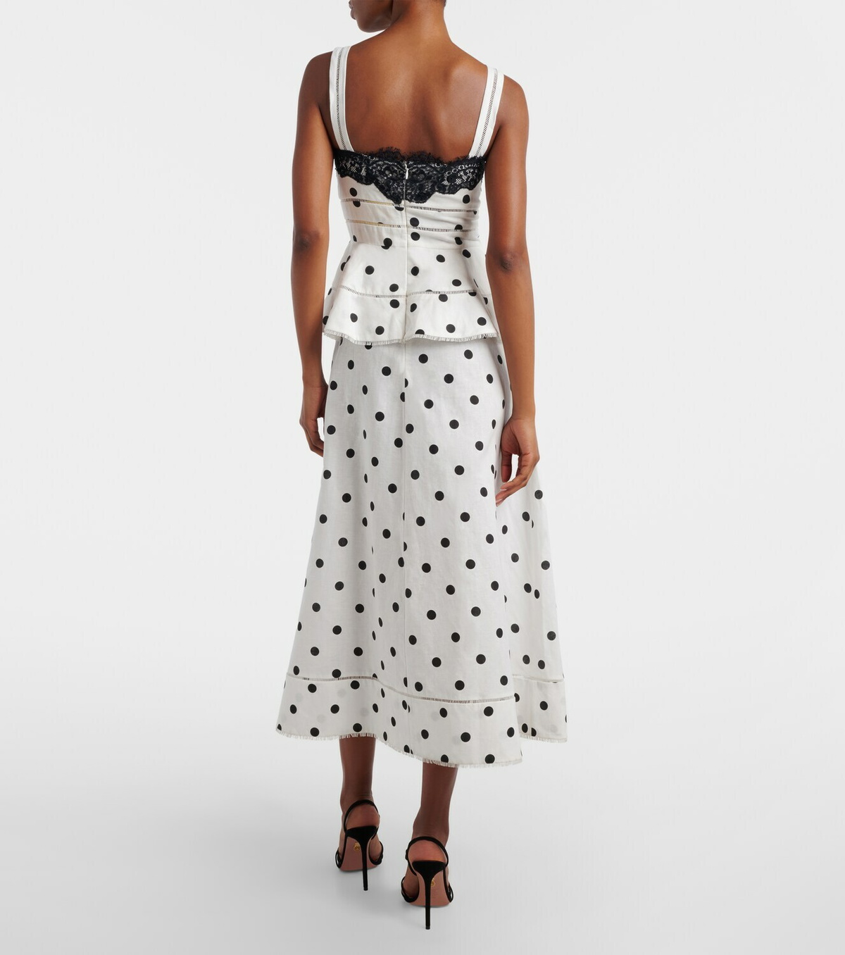 Self-Portrait Polka-dot linen and cotton midi dress