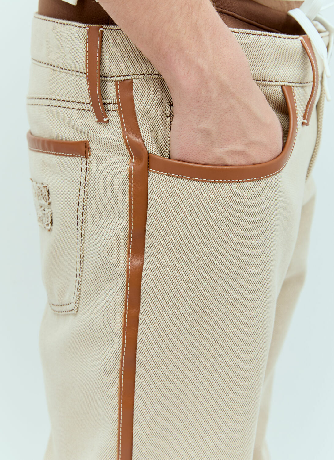 Miu Miu Leather Trim Canvas Pants