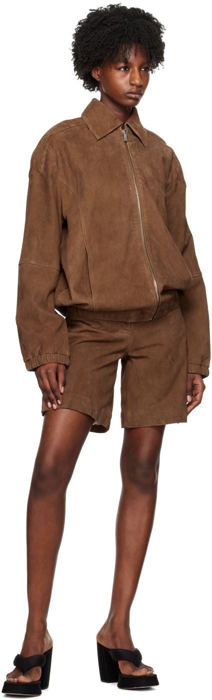 REMAIN Birger Christensen Brown Relaxed Suede Bomber Jacket