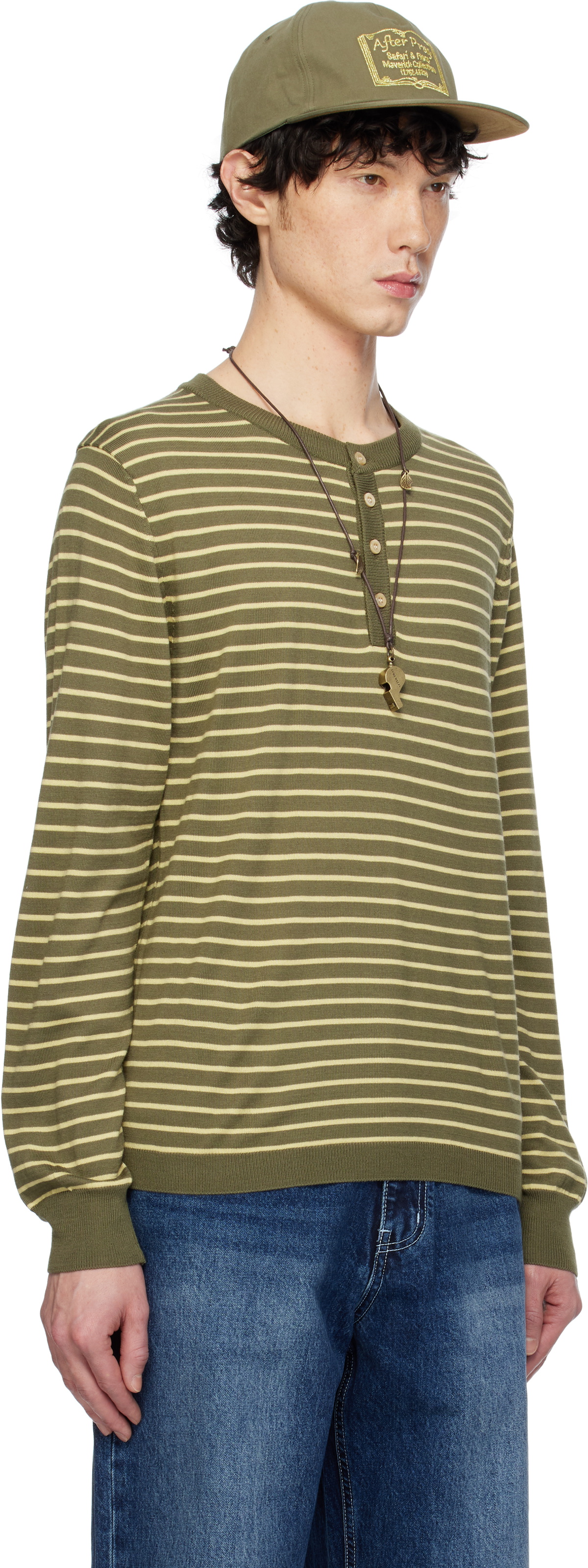 AFTER PRAY Khaki Stripe Knit Henley