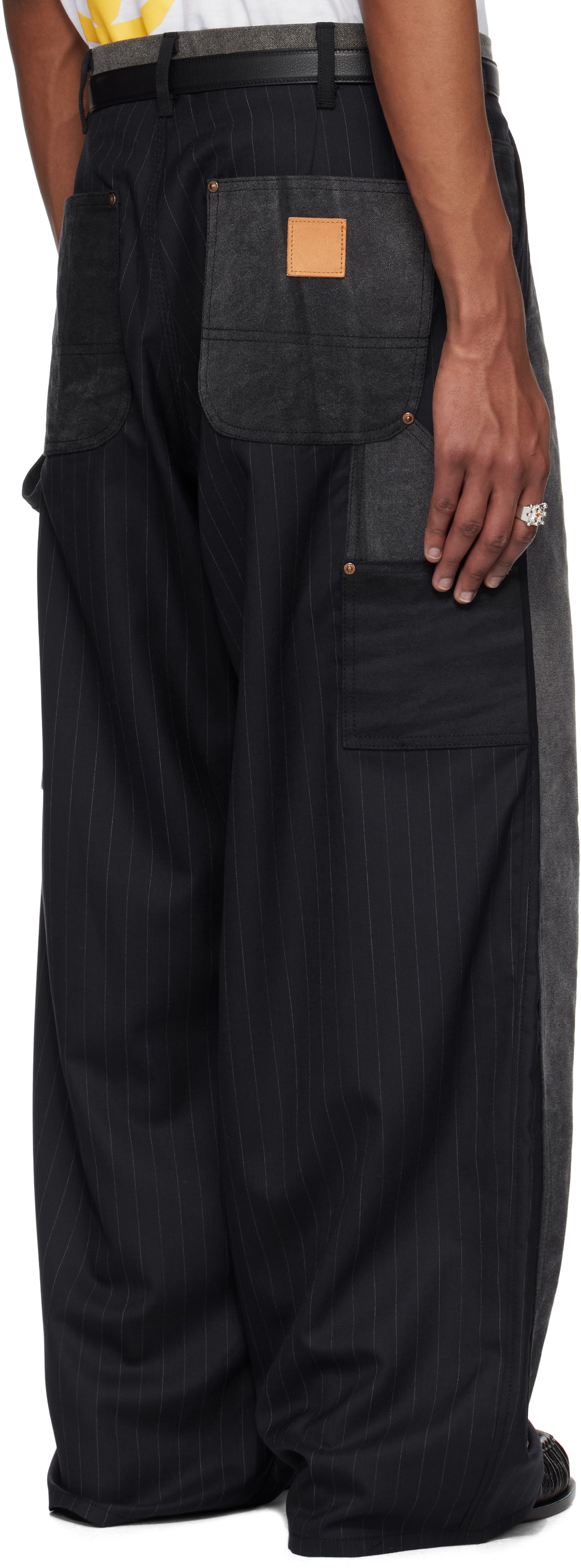 Khoki Black Vintage-Effect Work Trousers