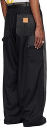 Khoki Black Vintage-Effect Work Trousers