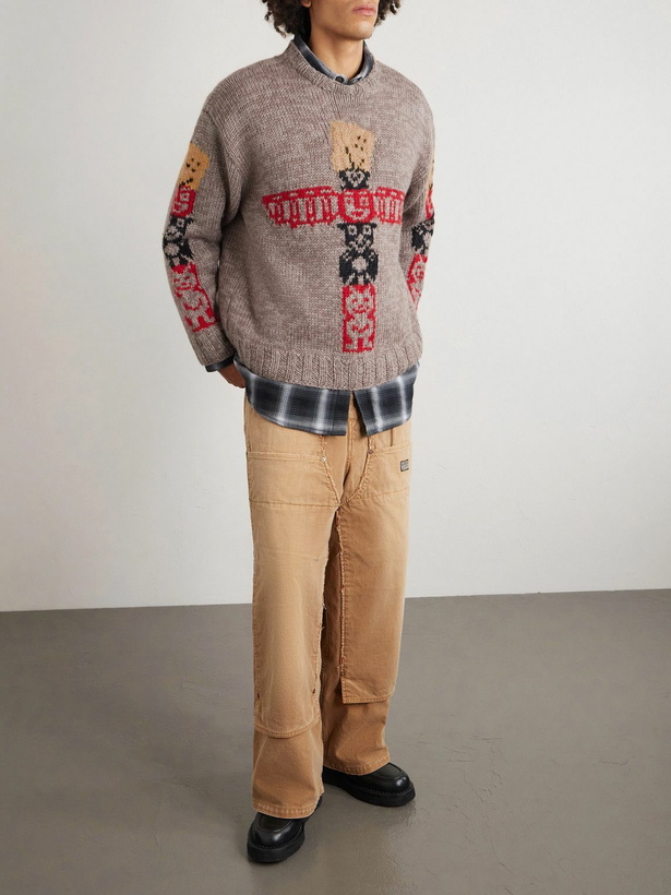 Photo: KAPITAL - Peckish Totem Pole Intarsia Wool Sweater - Gray
