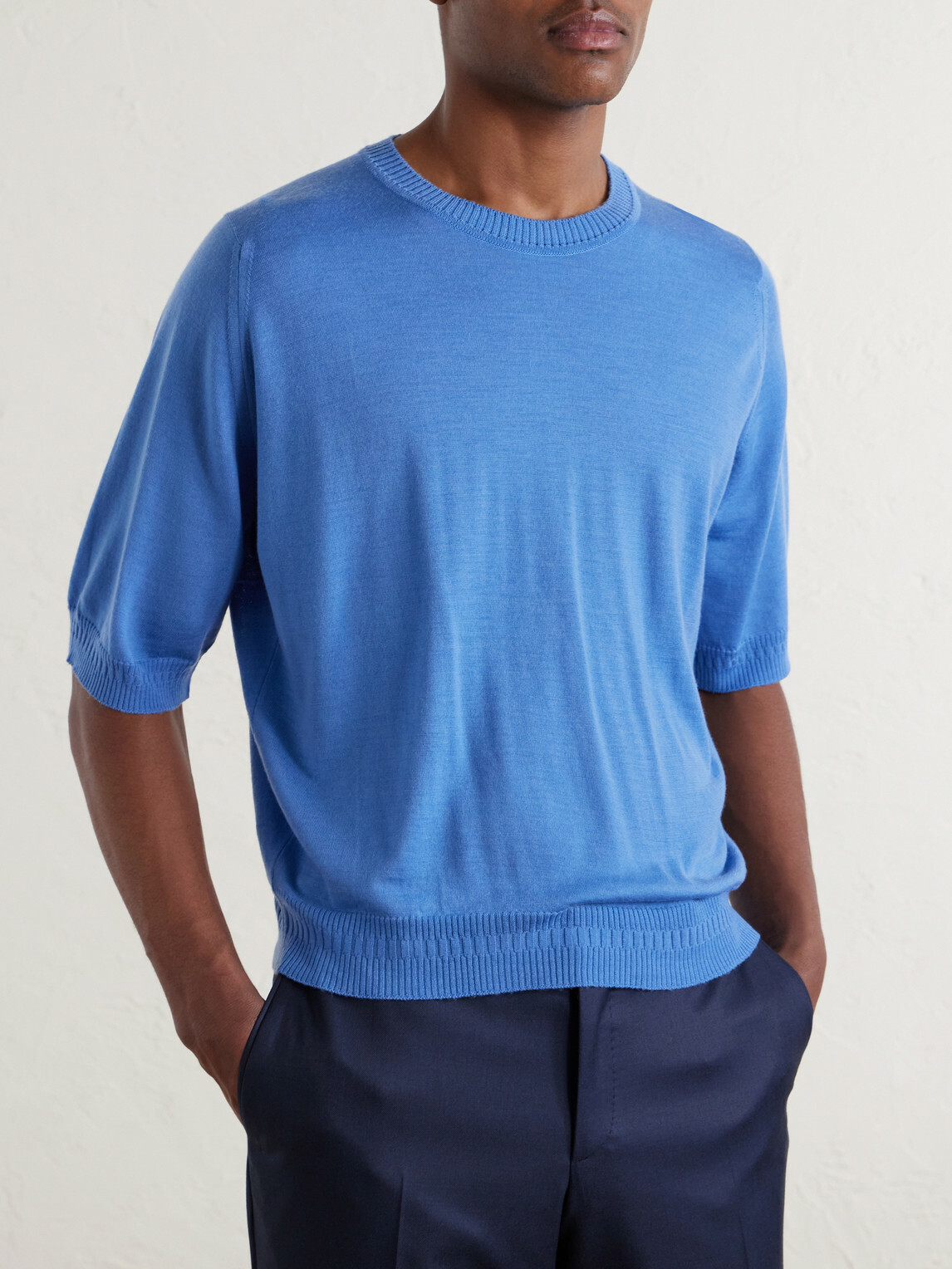 John Smedley - Bill Nighy Merino Wool T-Shirt - Blue