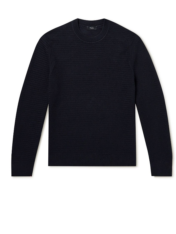 Photo: Theory - Riland Ribbed Cotton-Blend Sweater - Blue